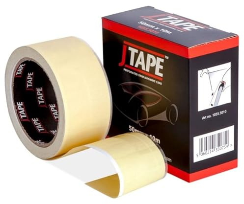JTAPE 1055.5010 Perforated Trim Masking Tape 50mm - Protects rubber trims and bodyside mouldings during spraying. Perforated for easy tear off and flexible to follow contours and curves