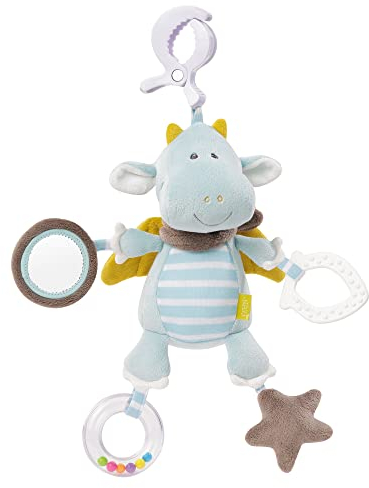 Fehn Activity-Spieltier Drache – Baby Motorikspielzeug für Kinderwagen, Kinderbett und Babyschale zum Beißen, Greifen und Geräusche erzeugen – Beißring Spielzeug für Babys und Kinder ab 0+ Monaten