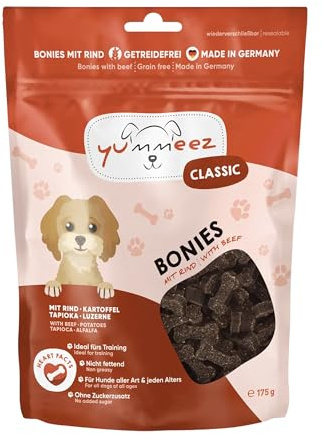 Yummeez Rind Leckerli - Hundeleckerli als kleine Knöchelchen - getreidefrei mit hohem Fleischanteil - perfektes Leckerchen für Training oder Belohnung (1 x 175 g)
