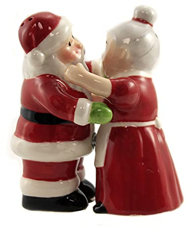 Pacific Giftware Santa and Mrs Claus Hugging Salt and Pepper Shaker Set - Ceramic - 3.25in L x 2.25in W x 3.5in H