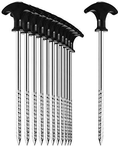com-four® 12x Zelt-Heringe aus Stahl - robuste Erdnägel mit Gewinde für Camping und Outdoor - ideal für normalen und harten Boden mit T-Griff 0200x7mm