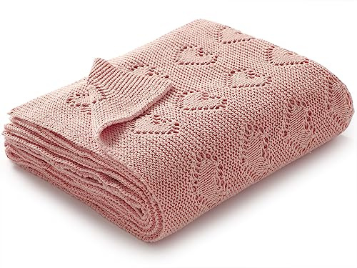 mimixiong Coperta per neonato lavorata a maglia 100% cotone, 100 x 80 cm (Rosa)