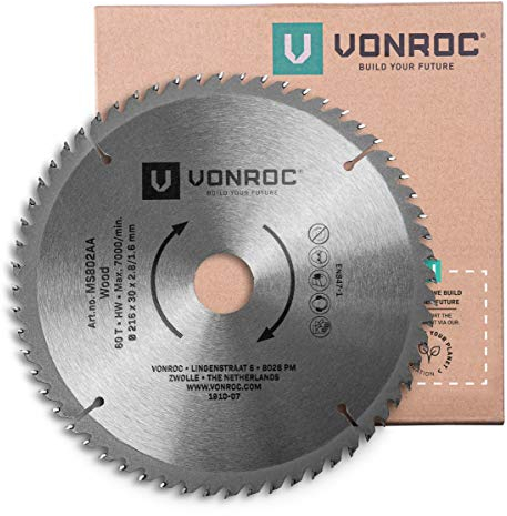 VONROC Kappsägeblatt - Gehrungssägeblatt 216 mm - 60 Zähne – für Holz – Universal - Auch für Tischkreissägen