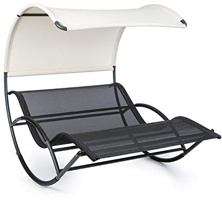 blumfeldt The Big Easy ergonomische Schaukelliege - Schwingliege, Gartenliege, Liegefläche für 2 Personen, wasserdichtes, abnehmbares Dach, Stahl-Rahmen, Drinnen/Draußen, wetterfest, schwarz