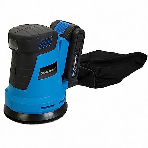 Silverline 953705 125mm-1 x 2.0Ah Li-Ion Battery 18V Random Orbit Sander 125mm, 240 V, Blue