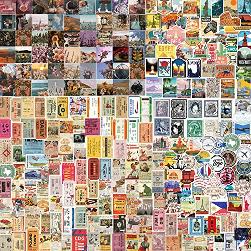 256 Pcs Vintage Aufkleber, Vintage Reise Etiketten, Stempel Scrapbooking Aufkleber, VSCO Aesthetic Sticker für Tagebuch, Papier, alte Zeiten, Buchstaben, Notizbuch, Fotoalbum DIY Dekoration