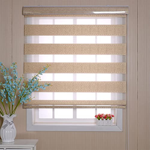 Sh000ad Verdunkelungsrollos,2in1 ? Tag & Nacht Doppelrollo,Gold Zebrarollo,Lichtfilterung Jalousien,Polyester Duo Rollo Klemmrollo Sonnenschutzrollo Fensterrollo für Home Office (W110xH120cm/43x47in)