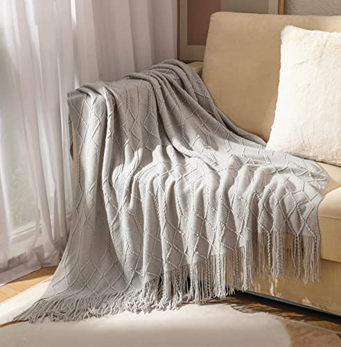 Hayisugal Sofadecke Boho Decke Strick Decke Tagesdecke Wohndecke Gestrickte Decke Wendedecke Kuscheldeck Couchdecke überwurf Decke Reise Decke, Leicht grau, 130 x 150cm