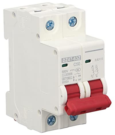 Disjoncteur DC Photovoltaïque 500V 50A, Disjoncteur Courant Continu, DZ47-63Z-2P, pour Systèmes Photovoltaïques, Déclenchement Magnétothermique, Montage sur Rail DIN 35 mm, Sectionneur PV