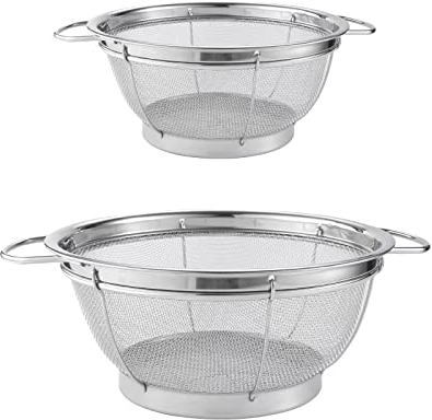 Royal Cuisine Set of 2 Stainless Steel Colanders with Loop Handles Food Strainer for Kitchen Drain Basket for Pasta/Vegetable/Rice/Fruit