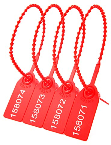 Lzbignun 100 sellos de seguridad de plástico numerados para extintores de incendios, pestañas de seguridad desechables con autobloqueo (rojo)