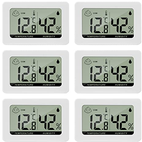 Thlevel Hygrometer Thermometer Digitales Mini Innen Temperatur Luftfeuchtigkeit Messgerät mit Komfortstufen Indikator und Halterung für Büro Wohnzimmer Gewächshaus 6 Stücke