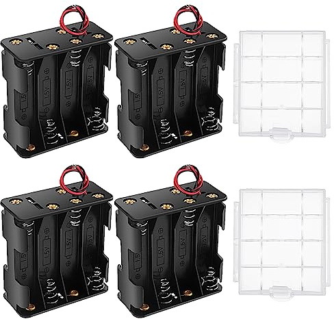 4 Stücke 8x1.5V AA Batteriehalter, KUOQIY 12V Kunststoff Batteriehalter Gehäuse mit Drahtkabel, mit 2 Stücke Batteriebox aus Kunststoff