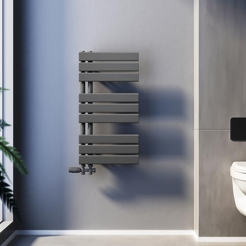 SUNXURY Badheizkörper 762 x 600 mm Handtuchtrockner Handtuch Trockner Handtuchhalter Seitenanschluss Anthrazit Handtuchheizkörper Badheizkörper mit Anthrazit Multiblock Thermostat