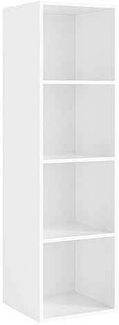 fevarbord Bücherregal Regal mit 4 Fächer, 30x30x106cm Würfelregal Standregal schmal für Schlafzimmer Wohnzimmer Büro, weiß