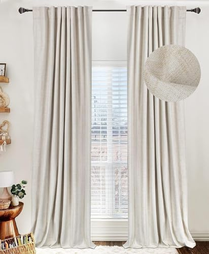 100% Blackout Shield Linen Blackout Curtains for Bedroom 90 Inches Long, Back Tab/Rod Pocket Living Room Drapes, Thermal Insulated Blackout Curtains 2 Panels Set, 50 W x 90 L,Cream