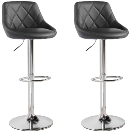 Panana Lot de 2 Tabourets de Bar, Chaises Haut, Hauteur Réglable, Revêtement en PU, Rotatif sur 360°, avec Dossier et Repose-Pieds, Pied Chromé, 39 cm (L) x 38 cm (l) x 89-109 cm (H) (Noir)