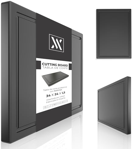 Tagliere da cucina con scanalatura e tasselli antiscivolo | Realizzato in PE-HD resistente e antibatterico | Per tritare e tagliare tutti i tipi di alimenti | 340x240x15 mm (Nero)