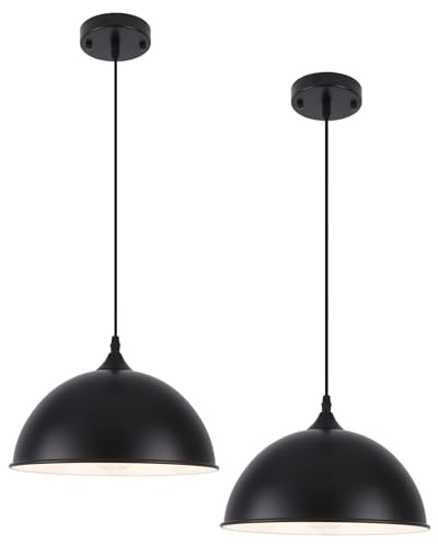PINDODO Black Pendant Lights Kitchen Island 2 Pack, 11.8 Farmhouse Dome Pendant Light, Adjustable Height Island Pendant Lights for Dining Room Bedroom