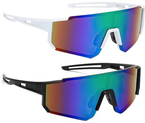 Hojalis 2 Stück Polarisiert Fahrradbrille, Sportbrille-Sonnenbrille, UV400 Schutzbrille, Fahrradbrille Winddicht, Sport Sonnenbrille für Outdooraktivitäten Wie Radfahren Laufen Klettern Autofahren