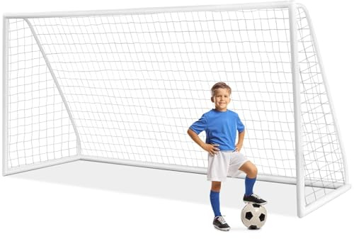 COSTWAY Fußballtor, Fussballtore Garten wetterfest, Fußballtor mit hochfestem Netz & Metallrahmen für Kinder & Erwachsene