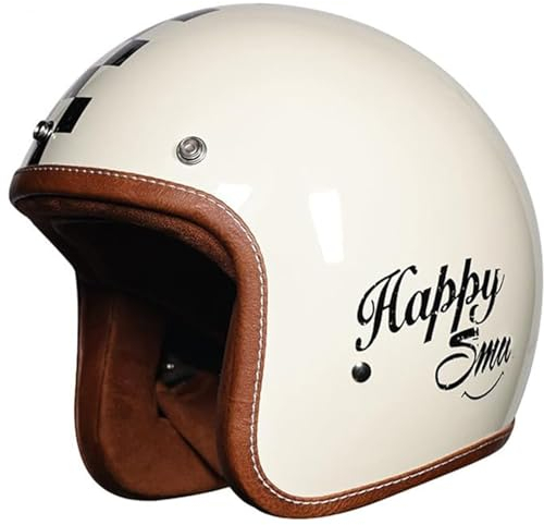 QJWMatic Klassischer Jet-Motorradhelm Mit Rollerhelm, Vintage-Motorrad-Jet-Helme Für Damen Und Herren Geeignet Für Vier Jahreszeiten ECE-Geprüft D,L59-60CM
