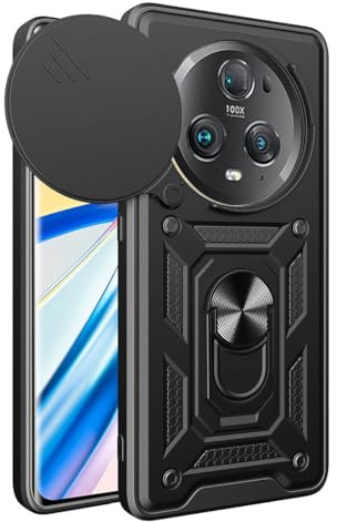 UPLAI Hülle für Honor Magic 5 Pro (Magic5 Pro), Slim Stoßfest Rüstung Handyhülle mit Gleiten Kamera Cover und Magnetisch Ring Ständer, PC + TPU Dauerhaft Schutzhülle.Schwarz