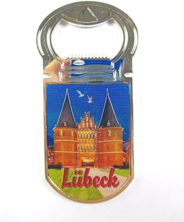 Lübeck Magnet Flaschenöffner Metall Laser geprägt Souvenir Germany Holstentor