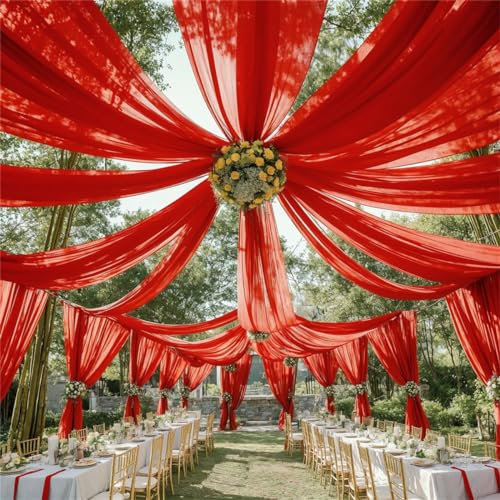 FANSU Vorhang Hochzeitsbogen Querbehang Freihanddeko Chiffon Tüll Stoff Deko Vorhang Hochzeit Querbehang für Torbogen Zeremonie Geburtstag Party, Gardinen Tabelle Deko (Rot,73x600cm)
