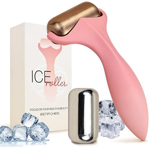 Rena Chris Ice Roller for Face & Body - 2 Stainless Steel Roller Heads for Extended Cooling, Ice Face Roller for Clear Skin and Puffiness Relief - Face Massage Skin Care Roller