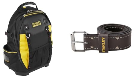 Stanley Fatmax 1-95-611 Zaino Porta Utensili, Nero, ‎36 x 46 x 21 cm 2 Kg & STANLEY STST1-80119 Cintura portautensili in pelle per fondine e borse portautensili, con fibbia a rullo regolabile