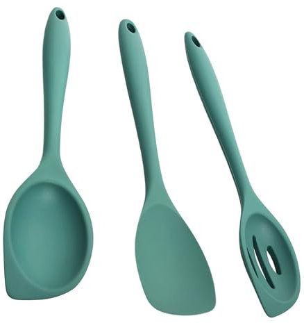 Trois Ustensiles de Cuisine Silicone, Moyen Spatule Cuisine Silicone, Vert foncé Cuillere Plastique, L'essentiel Pour la Famille Cuillere Cuisson, Ustensile Cuisine (Vert foncé)