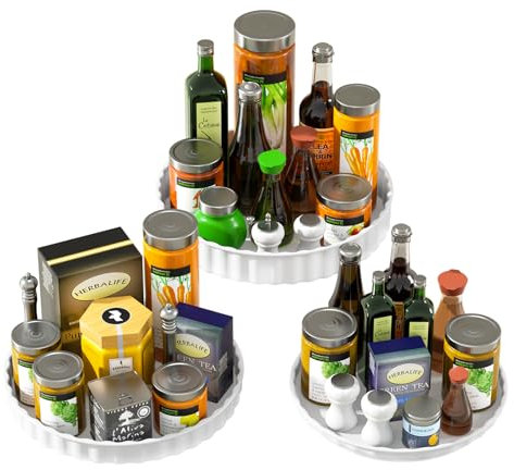 Priksia 3 Stück Drehteller Organizer, Küchen Kühlschrank Organizer, 360° Lazy Susan Drehbares Gewürzregal, Drehplatte Gewürzhalter Organizer für Küche Lagerregal Speisekammer Schrank
