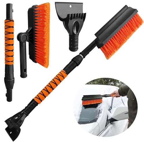 HahaGo Eiskratzer Auto mit Besen, Schneebesen Auto, 65-80 cm Langer Eiskratzer Auto, Eiskratzer Auto mit Schneebesen, Scheibenkratzer Auto für Schnee Räumen, EIS Schaufeln, Frost Abkratzen