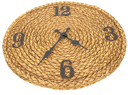 PRETYZOOM 12'' Vintage Rattan Outdoor Wall Clock Rustic Hanging Decor Wall Clock for Home Garden