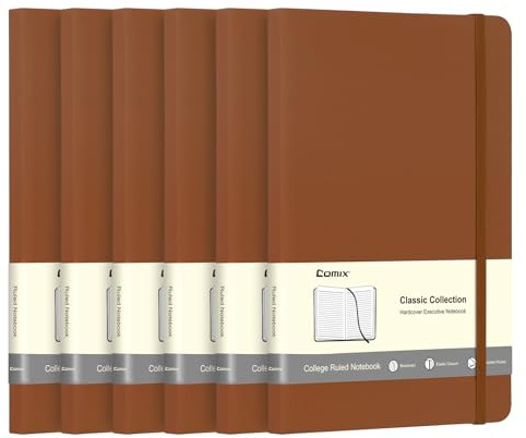 Comix A5 Lined Journal Notebook, 6 Pack 240 Pages A5 notebooks Hardcover Notepad for Writing, Travel, Office, School, 15 x 21cm，Brown | Hardcover, A5 Medium College Ruled, Journaling Notebooks for Notes-taking & Writing, Fits for Office School Home