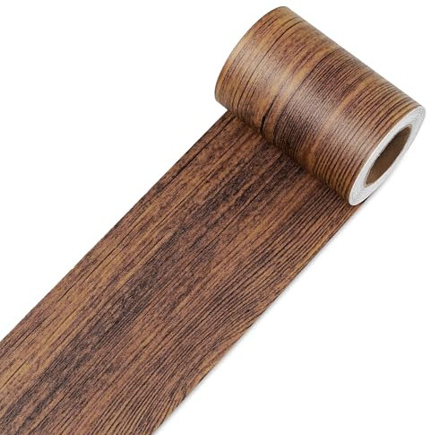 Decotalk Bordure de Papier Peint Autocollant Grain du Bois 7.6x1500cm Papier Peint Bois Imperméable en PVC Plinthe Amovible Décoration Murale pour Cuisine Salle de Bain Cadre du Miroir Murs Portes