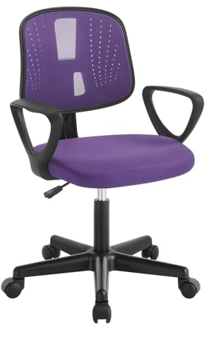Klihome Silla Escritorio Infantil, Silla Estudio Giratoria, Sillas Juvenil con Ruedas, Sillas Ergonómica de Malla Transpirable, Taburete Giratorio con Respaldo Ajustable Automático, Violeta