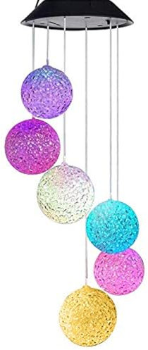 Carillons éoliens à LED Solaire, 25 Pouces 6 balles suspendues à Vent pour extérieur, Festival et décoration de fête