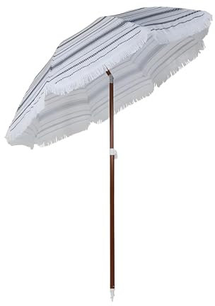 Generico Ombrellone da Giardino Esterno con Frangia, Ombrellone da Spiaggia Portatile Inclinabile a Strisce Blu, Ombrellone con Protezione UV