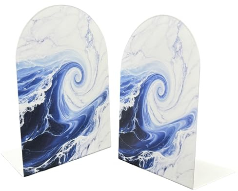 MerryNine Metal Book Ends, Bookends for Shelves, Book Holder for Heavy Books, Book End for Kids Books, Decoration Bookend for Home Office (2, Marble)