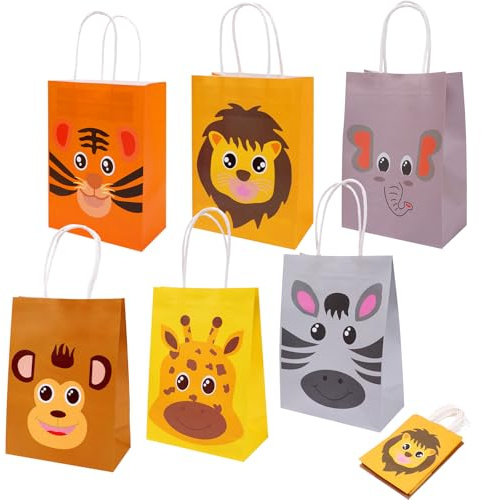 Tier Geschenkbeutel, Packung mit 24 Tier Papierbeuteln, Partytüten, Papierbeutel für Kinderpartys, Feiern, Babyparty, Halloween, Weihnachten