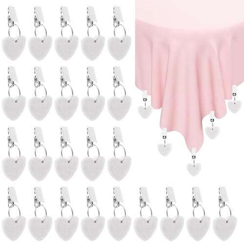 24Pcs Heart Tablecloth Weights, Marble Pendants w/ Metal Clips Outdoor Use