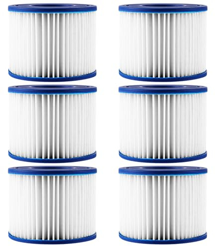 FWEEK 6 Pièces Filtre Spa VI pour Spa Gonflable, Filtre Cartouche pour Bestway, Lay-Z-Spa Vegas/Monaco/Palm Springs, Hauteur 79mm, Diamètre Ext. 105mm, Int. 50mm, Matériau PU Durable