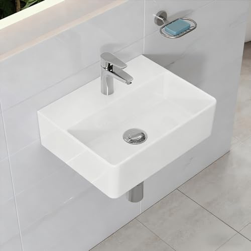 HOROW Keramik Waschbecken Klein 40 x 30 cm mit 8mm Dünner Rand | Modernes Keramik Hängewaschbecken Waschtisch Bad für Badezimmer, Gäste WC & Garten, leicht zu reinigen