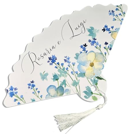Set 12+ Ventagli Personalizzati Matrimonio con Stampa Floreale e Nomi | Cartoncino, Decorati con Nappina Bianca, Gadget Segnaposto Nozze, Elegante