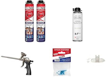 POLYNOR PUR-värmeisolering i sprayburk PRO – Set med 8 delar – 2 skumflaskor – Skumpistol – Sprutbar värmeisolering – Isolering av väggar, tak, innertak och rör – Sprayburk 750 ml