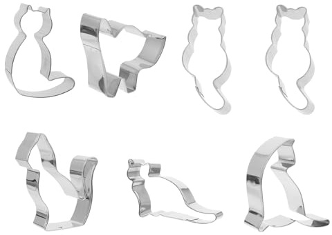VERDANVERSE Cortadores de Galletas Forma de Gato 7 Piezas de Acero Inoxidable para Hornear, Moldes DIY para Repostería, Utensilios de Cocina Resistentes y Fáciles de Limpiar Estilo Aleatorio