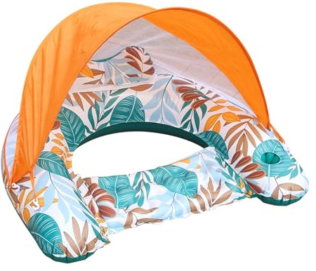 Flotadores de Piscina con toldo para Adultos - Sillón Flotante Inflable | Flotador con Portavasos | para Verano, Viajes, Resort, Playa, Lago, río y Actividades acuáticas al Aire Libre