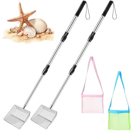 Tamiseur de dents de requin Pelle de plage télescopique avec sacs coquilles | Pelle Filtrante À Sable pour chasseurs de trésors, , adultes, collectionneurs, camping, pêche